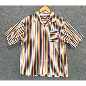 Marni Striped Satin Poplin Bowling Shirt Men 48 Button Camp Loop Designer Italia